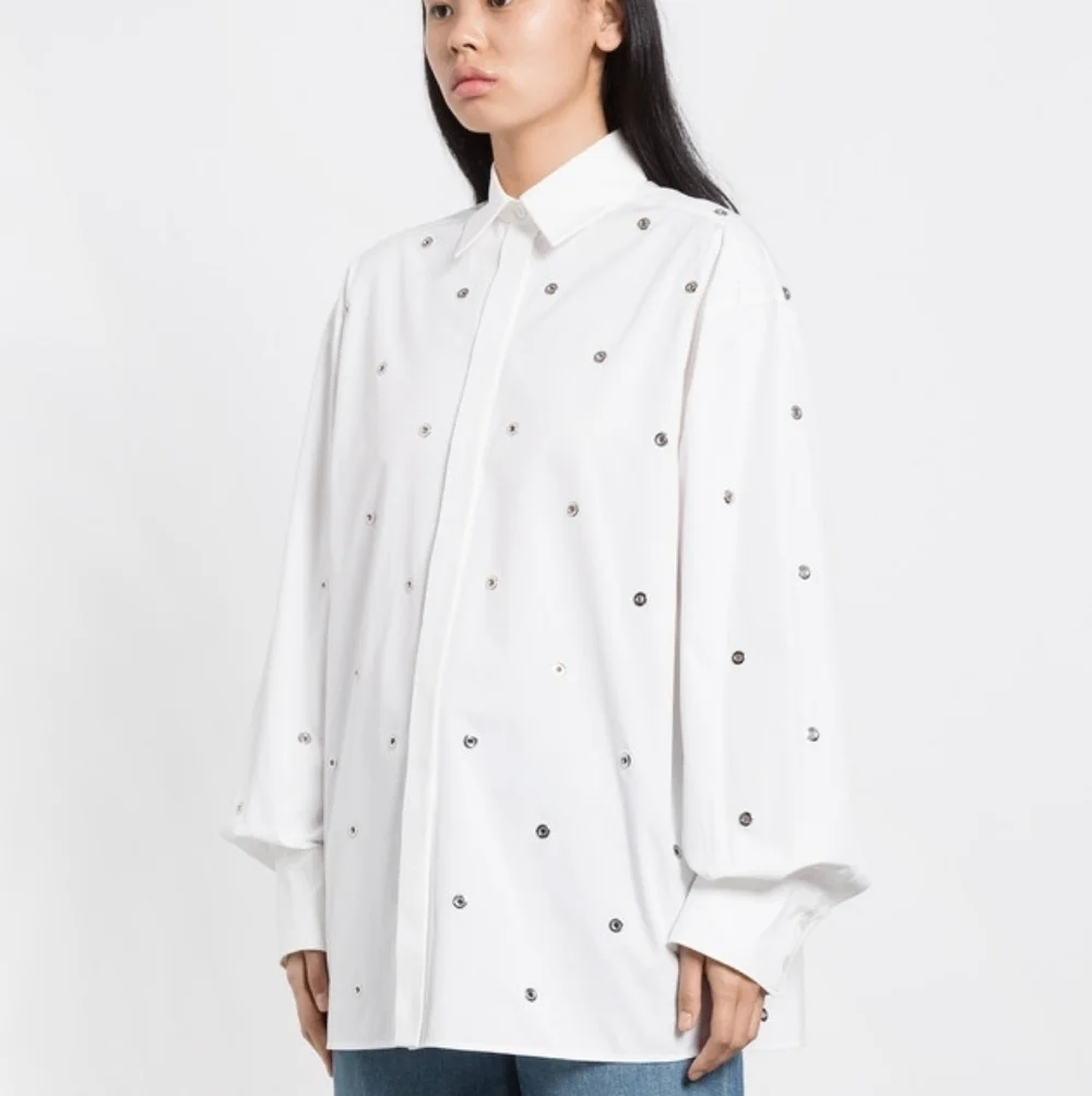 SPORTMAX | Elio eyelet-embellished cotton-poplin shirt In White - Picture 2 of 12